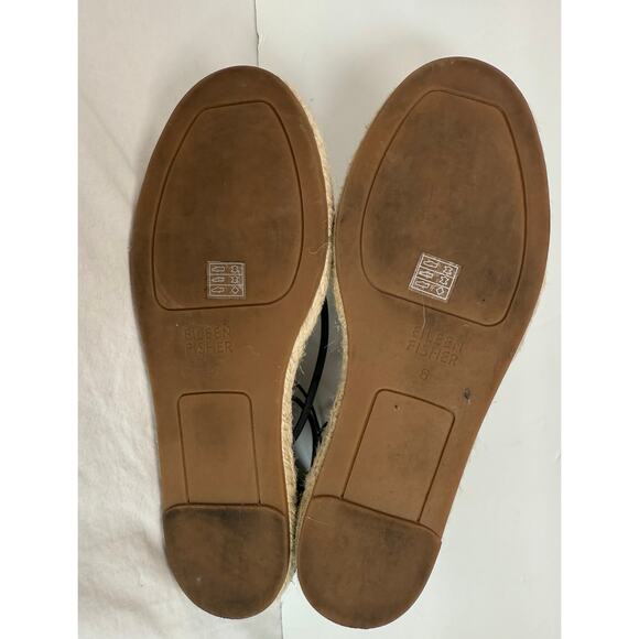 Eileen Fisher Lace Leather Espadrille Sandals Black and Jute‎ Size 6 - Picture 10 of 11
